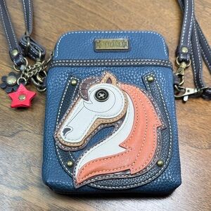 Chala Horse Pony Navy Crossbody Bag Purse, Cell Phone Holder EUC